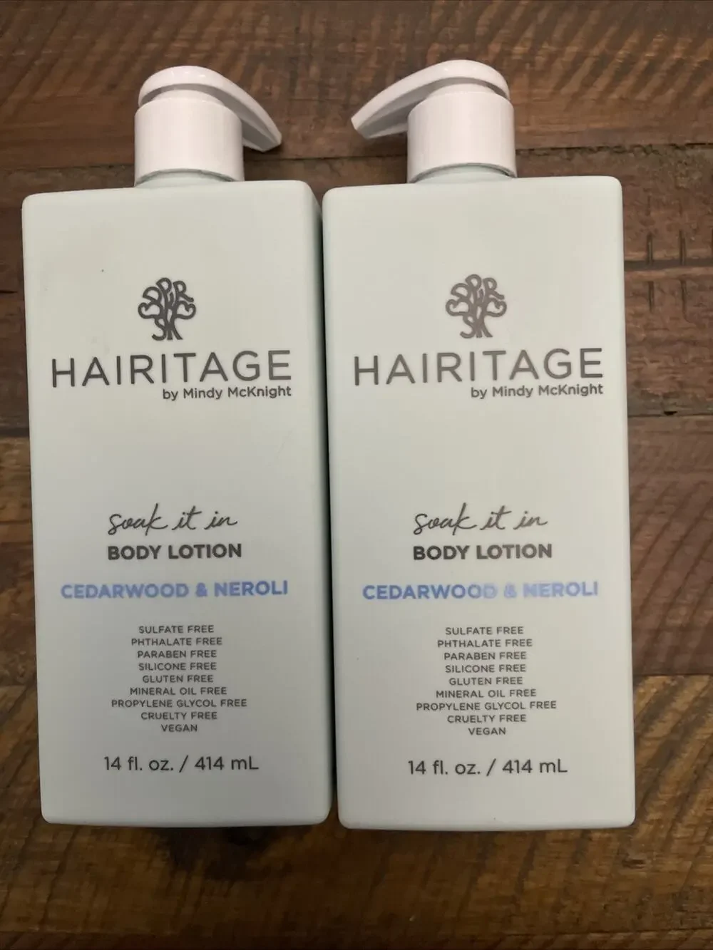 2 x Hairitage Body Lotion CEDARWOOD & NEROLI Vegan Sulfate Free 14fl oz